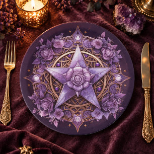 Witchy Pentacle Party Plate – Purple Rose Design