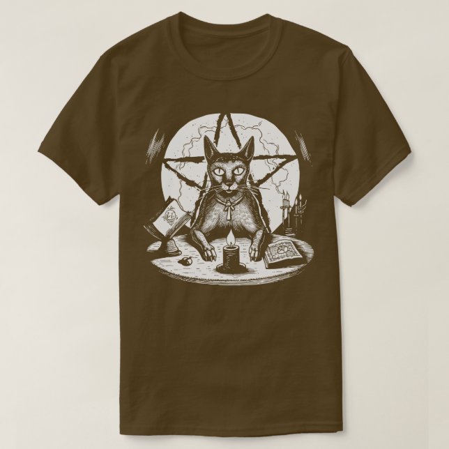 Witchy Pentagram Cat T-Shirt (Design Front)