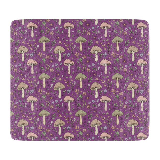 Witchy Plum Purple Fungi Gothic Kitchen Decor Gift Cutting Board (Front)