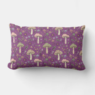 Witchy Plum Purple Fungi Seamless Pattern Gift Lumbar Pillow