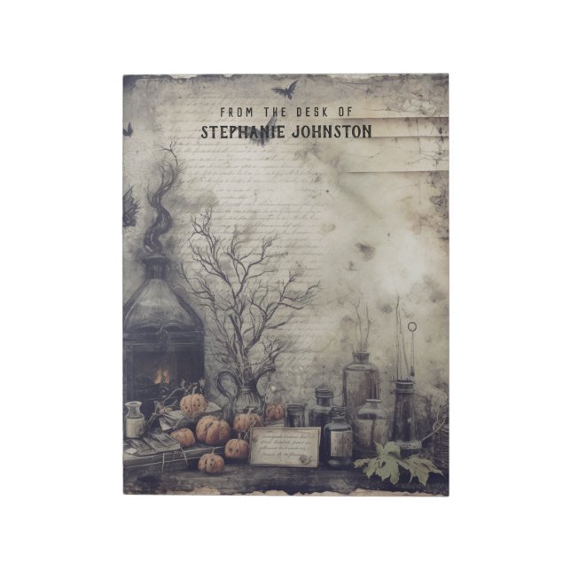 Witchy Potion Dark Academia Aesthetic Pumpkin Vert Notepad (Rotated)