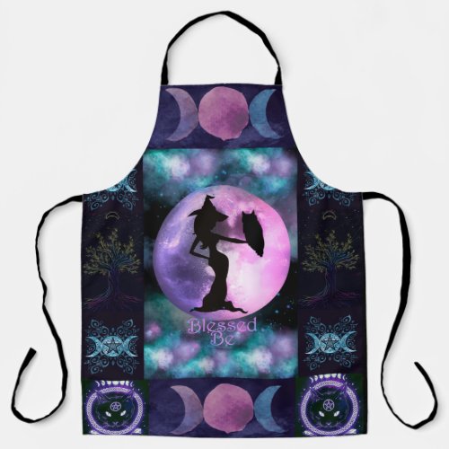 Witchy Purple Book of shadows Witch Owl Moon Apron