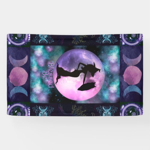 Witchy Purple Book of shadows Witch Owl Moon Banner