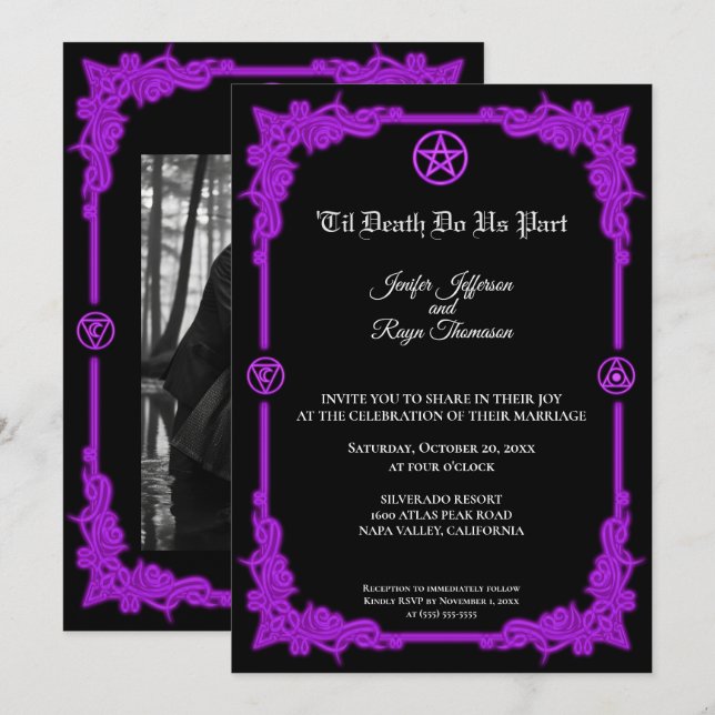 Witchy purple Glow Gothic wedding Invitation (Front/Back)