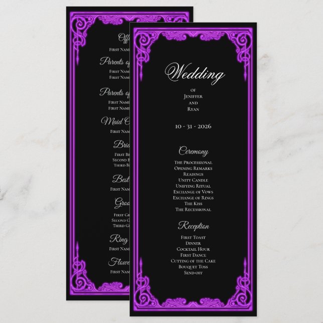 Witchy purple Glow Gothic Wedding Program (Front/Back)