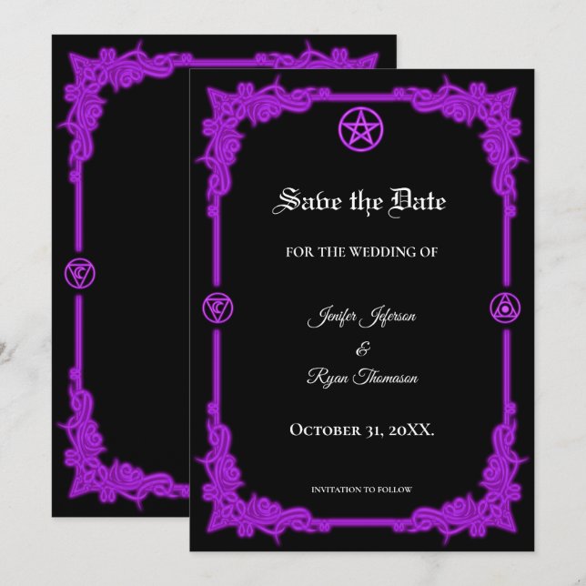 Witchy purple Glow Gothic wedding save the date Announcement (Front/Back)