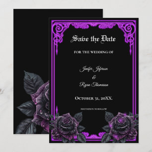 Witchy purple Glow Gothic wedding save the date Announcement
