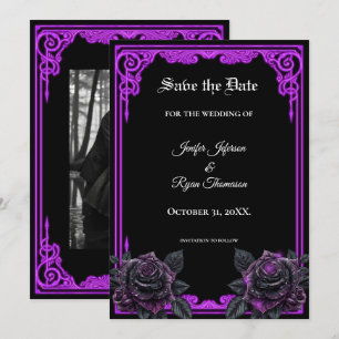 Witchy purple Glow Gothic wedding save the date Announcement