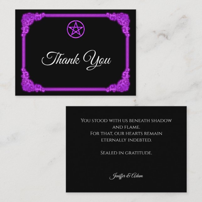 Witchy purple Glow Gothic wedding Thank You Note Card (Front/Back)