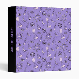 Witchy Purple Potion, Moon, Sun and Eye Pattern 3 Ring Binder