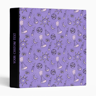 Witchy Purple Potion, Moon, Sun and Eye Pattern 3 Ring Binder