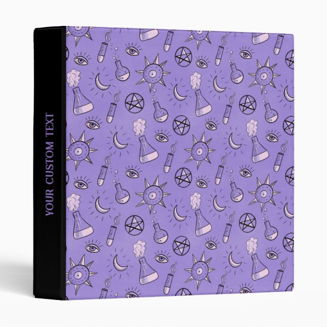 Witchy Purple Potion, Moon, Sun and Eye Pattern 3 Ring Binder (Front/Spine)