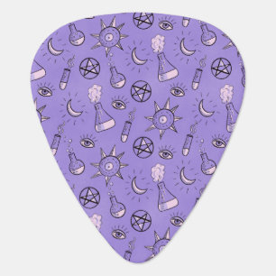 Witchy Purple Potion, Moon, Sun and Eye Pattern Guitar Pick