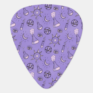 Witchy Purple Potion, Moon, Sun and Eye Pattern Guitar Pick