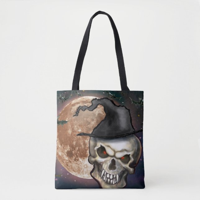 Witchy Skull Hat Tote Bag (Front)