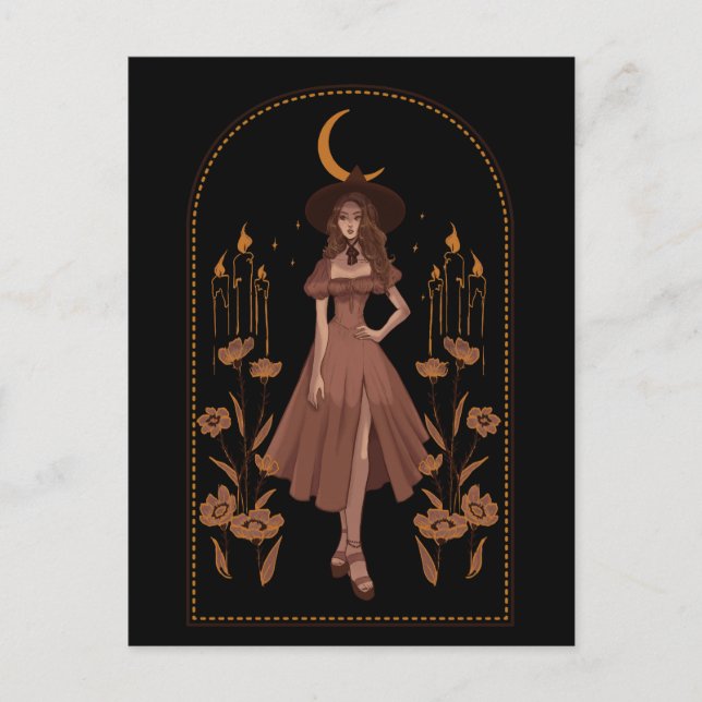 Witchy Spell Black Postcard (Front)