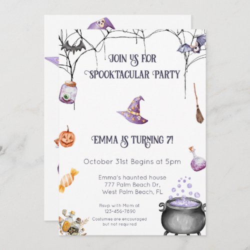 Witchy Spooktacular Halloween Birthday invitation 