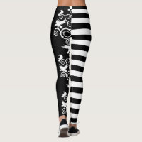 Witchy Striped Gothic Ravens and Thorns Leggings