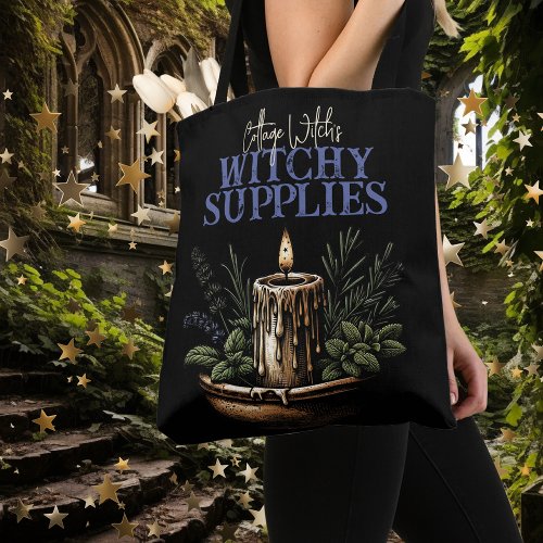 Witchy Supplies Black Candle Magick Moon Tote