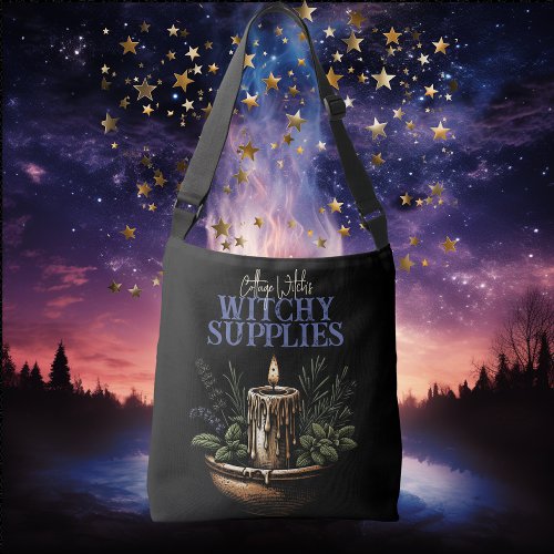 Witchy Supplies Black Candle Moon Crossbody Tote