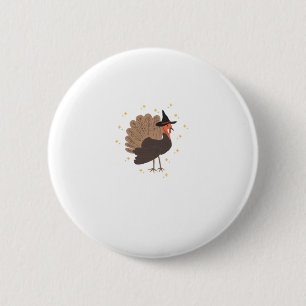 Witchy turkey with hat and sparkling stars illustr button