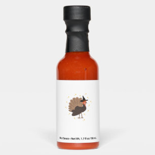 Witchy turkey with hat and sparkling stars illustr hot sauces