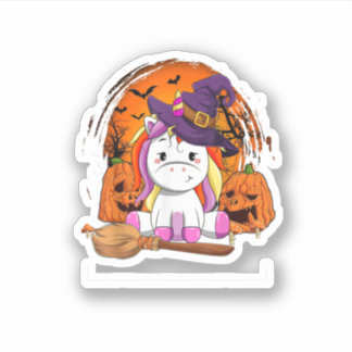 Witchy Unicorn Halloween Pumpkin Cute Halloween Sticker