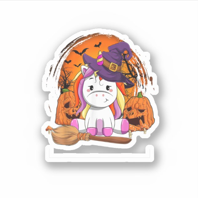 Witchy Unicorn Halloween Pumpkin Cute Halloween  Sticker (Front)
