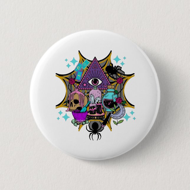 Witchy Vibes and Spiders Button (Front)