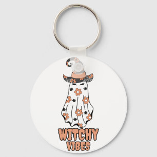 "Witchy Vibes" Halloween Witch Ghost Orange Keychain