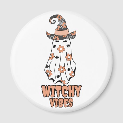 Witchy Vibes Halloween Witch Ghost Orange Magnet