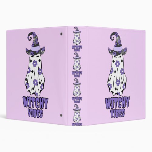 Witchy Vibes Halloween Witch Ghost Purple  3 Ring Binder