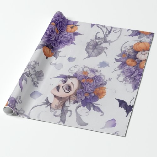 Witchy vintage gothic traditional halloween  wrapping paper