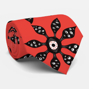 Witchy Weird Eye Creature Floral Horror Red Neck Tie