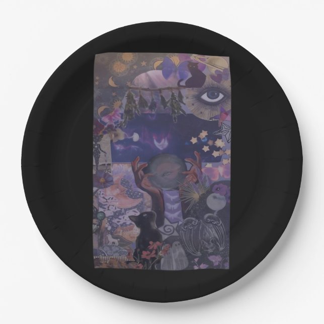 Witchy Whimsigoth Aesthetic With Cats Paper Plates (Front)
