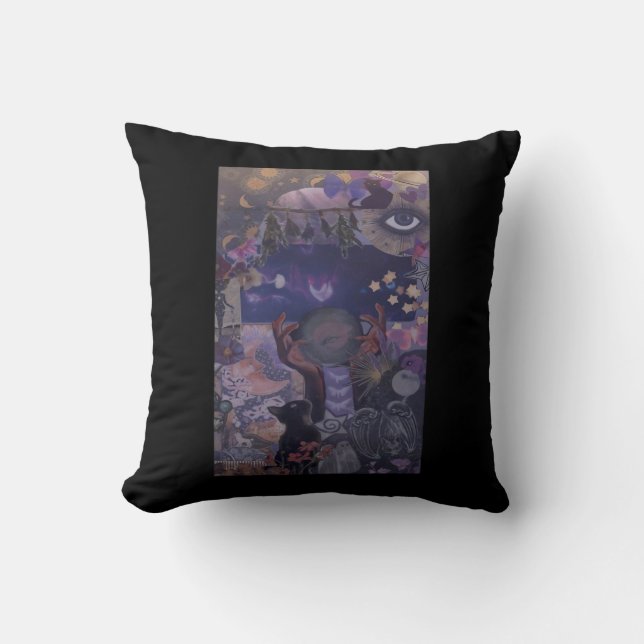 Witchy Whimsigoth Aesthetic With Cats Throw Pillow (Front)