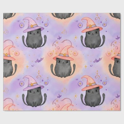 Witchy Whiskers – Pastel Halloween Cat Pattern Wrapping Paper