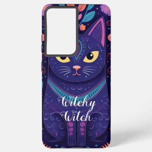Witchy Witch Floral Cat Mid Century Boho Style Samsung Galaxy S21 Ultra Case