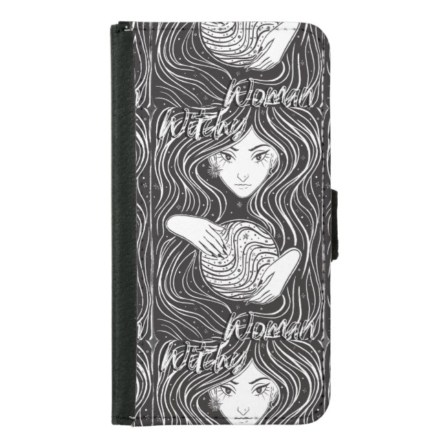 Witchy Woman Artistic Black and White Samsung Galaxy Wallet Case (Front)