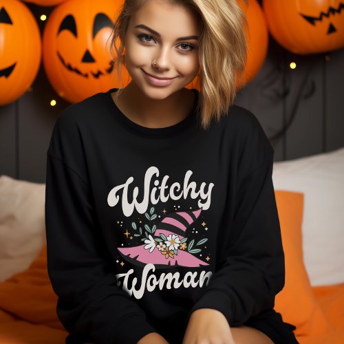 Witchy Woman Funny Pink Witch Halloween Sweatshirt