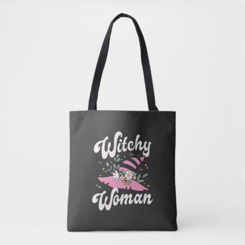 Witchy Woman Funny Pink Witch Halloween Tote Bag