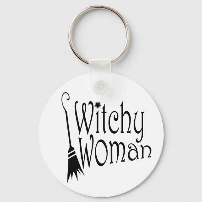 Witchy Woman Halloween Broom Keychain (Front)