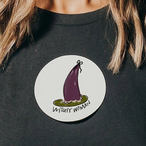 Witchy Woman Illustrated Purple Witch Hat Classic Round Sticker