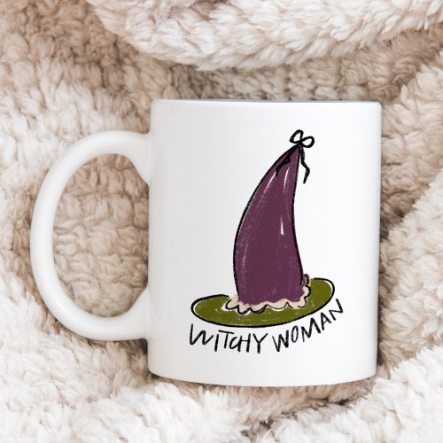 Witchy Woman Illustrated Purple Witch Hat Coffee Mug