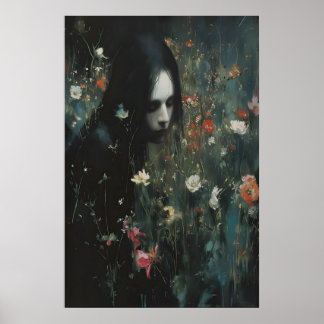 Witchy Woman Moody Dark Floral Wildflower Poster