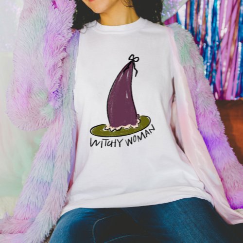 Witchy Woman Purple  Green Witches Hat Halloween T_Shirt