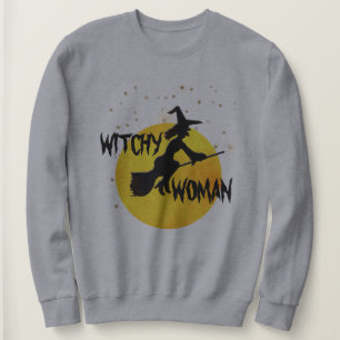 Witchy Woman Silhouette Flying Witch Moon Stars Sweatshirt