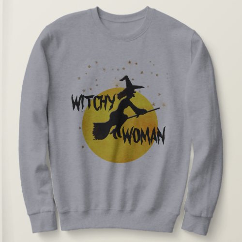 Witchy Woman Silhouette Flying Witch  Moon Stars  Sweatshirt