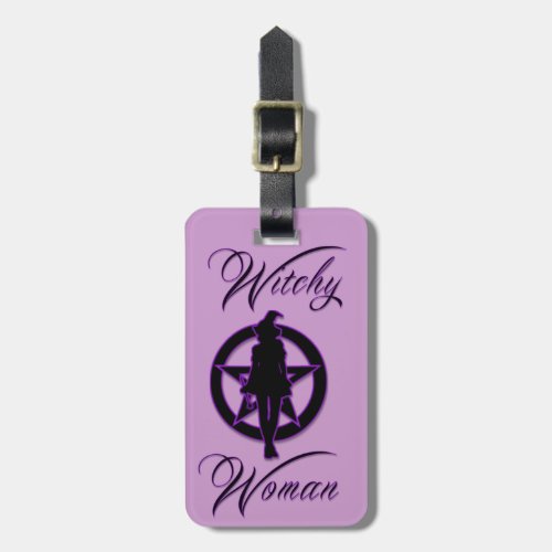 Witchy woman silhouette with pentacle luggage tag