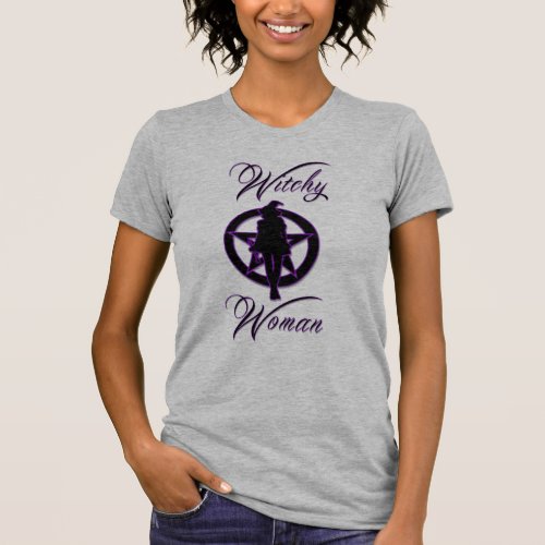 Witchy woman silhouette with pentacle T_Shirt